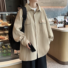 A775-P36新款百搭华夫格外套男潮流宽松长袖衬衫日系休闲衬衣服，男装衬衫，星座512-6