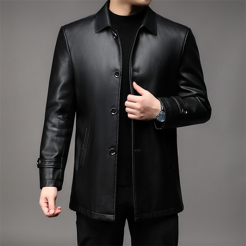 冬季休闲加绒纯色皮衣男宽松中年帅气翻领外套上衣NX9208-P150,男装皮衣,星座1105-3