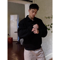 抖音得物高品质二开230克精梳珠地光版纯色宽松长袖T恤翻领POLO衫，男装T恤，电商A486