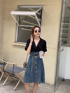 牛仔拼麻连衣裙,女装连衣裙,肆尔