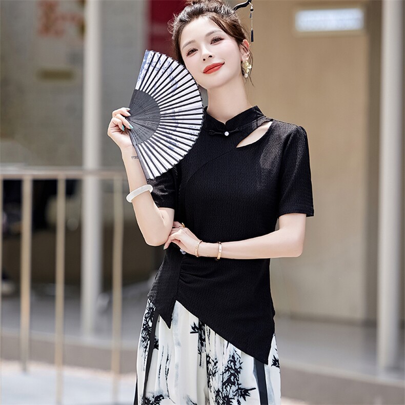 新中式国风套装女2024夏季新款高级感改良旗袍水墨画阔腿裤两件套,女装套装/套裙,芷墨服饰