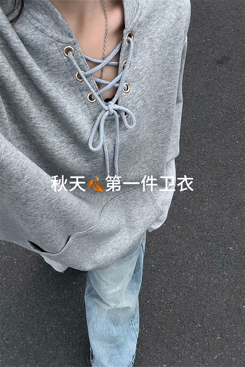 日系复古韩版休闲款上衣慵懒风随性系带设计卫衣HY851TP45控68,男装卫衣,电商A102B