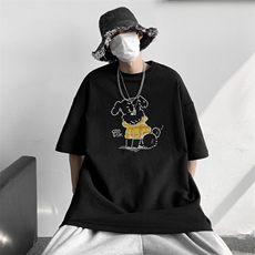 夏季新款内景简笔画小狗短袖T恤男潮宽松体恤DT00503/P25，男装T恤，电商B316