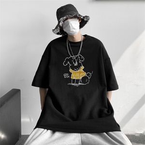 夏季新款内景简笔画小狗短袖T恤男潮宽松体恤DT00503/P25图片