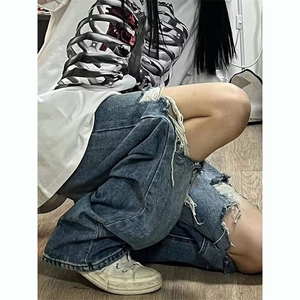 网图有货 美式夏季街头膝盖破洞牛仔裤男宽松直筒乞丐裤 A486-P40图片