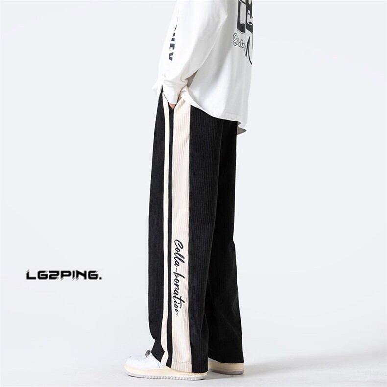 K8811P50光影墙秋季撞色拼接大码直筒灯芯绒裤子休闲运动学生，男装休闲裤，电商A026-1