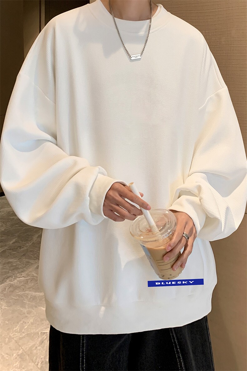 华夫格卫衣圆领卫衣男大码长袖t恤男外套HW76202-P30加绒款-P40,男装卫衣,电商A040