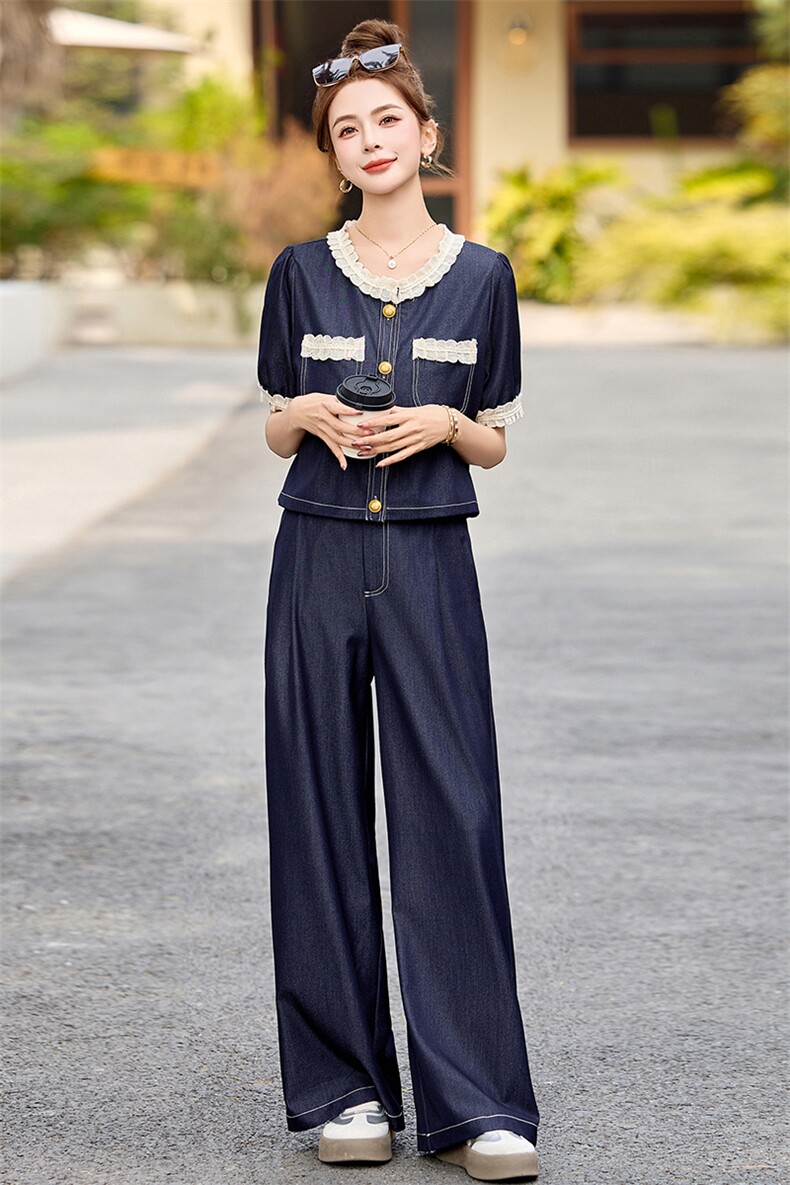 牛仔套装女2025夏新款韩系高级感小香风气质减龄阔腿裤穿搭一整套,女装套装/套裙,魅影