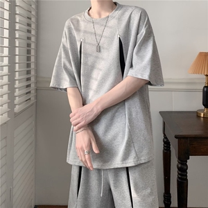 运动服套装男夏季短袖T恤篮球衣休闲运动服套装两件套韩版潮流图片