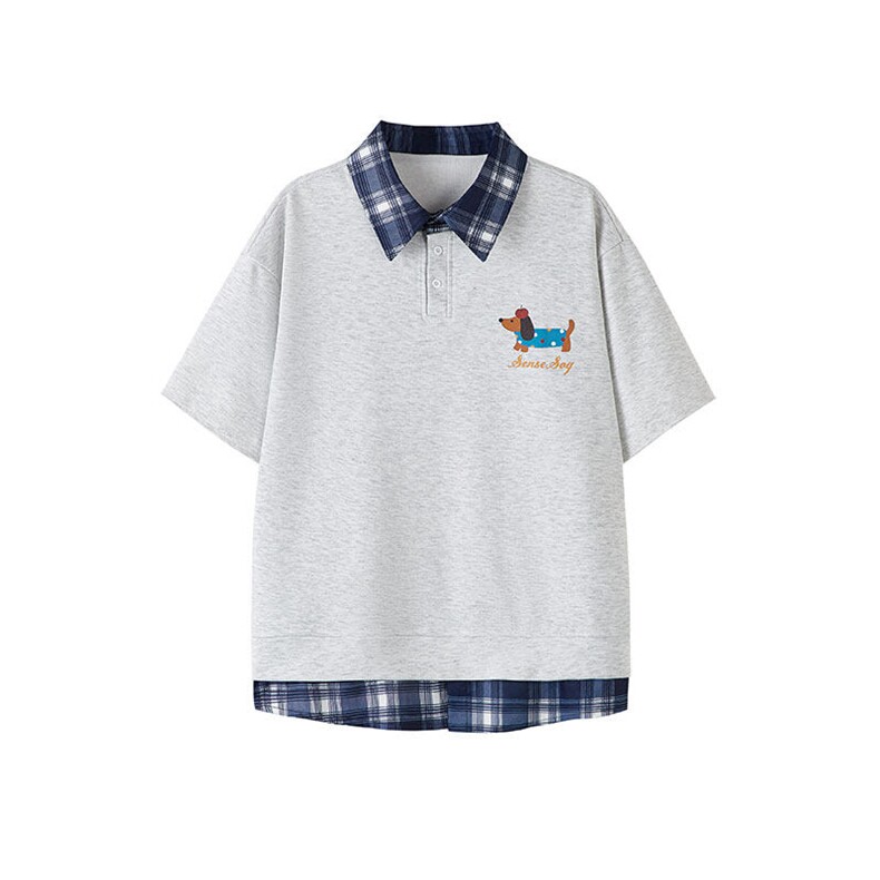 胖胖哥港风假两件腊肠狗短袖T恤男款夏季大码宽松休闲polo衫上衣,男装T恤,电商A059
