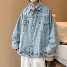 韩男生宽松浅蓝色个性牛仔外套男衬衫夹克JK0827-P68，男装夹克，星座308B-1