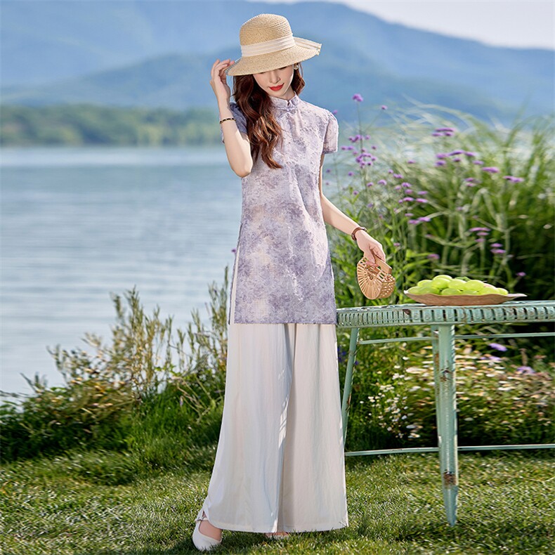 紫色新中式国风刺绣上衣套装女2025夏新款高级感半身裙显瘦两件套,女装套装/套裙,涵墨