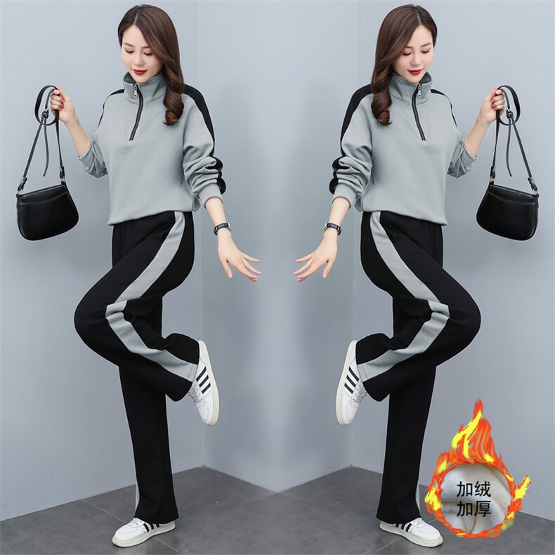 休闲运动时尚套装女装2026年春秋季新款大码洋气减龄阔腿裤两件套,女装套装/套裙,凝聚力