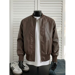 抖音得物高品质美式高街复古老钱风PU皮夹克外套男女短款机车皮衣，男装夹克，电商A486