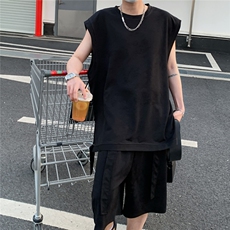 飘带设计休闲运动背心套装情侣百搭扎染脏脏背心短裤TZ899-特P63，男装休闲套装，电商A006