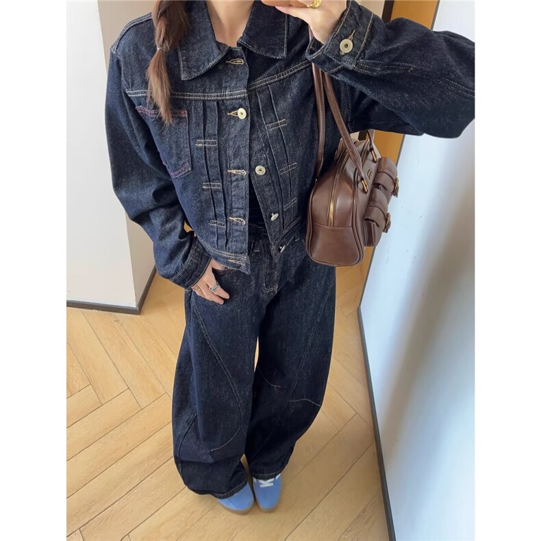 美式牛仔套装宽松显瘦设计感工装上衣外套男女两件套TZ4498-P120,男装休闲套装,星座1008