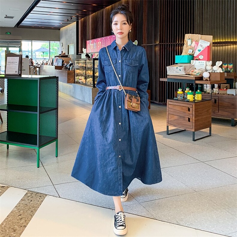 2022新品现货牛仔纯色长袖修身连衣裙1015-P130K188,女装连衣裙,浙宝305