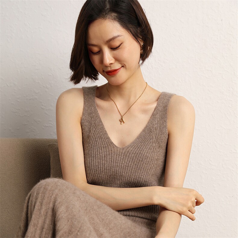 羊毛针织马甲女U领宽松慵懒镂空无袖毛衣背心,女装背心吊带,五色羊羊绒