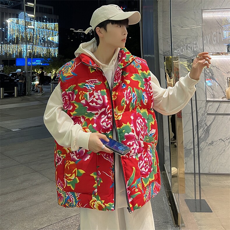 M3风东北大花棉马甲外套大码宽松秋冬汉服外衣坎肩背心演出服,女装马甲,星座115A(原星座507）