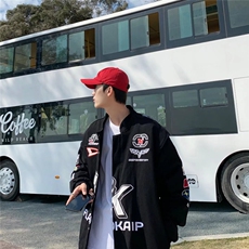 春秋潮2022机车服美式徽章宽松外套棒球服夹克上衣W2147-P70，男装夹克，星座412-3