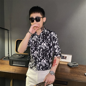 312A-108-P55 新款社会小伙中袖衬衫韩版潮流男士五分袖衬衣A图片