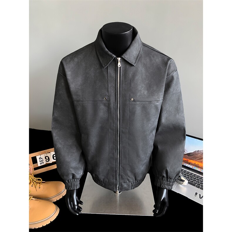 情侣机车皮衣休闲夹克男士外套潮流大码茄克A266-PY011-P65，男装皮衣，电商A266