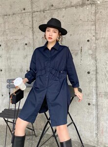 2021秋季新款九分袖风衣衬衫外套薄款连衣裙图片