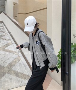 沐沐千鸟格棒球服图片