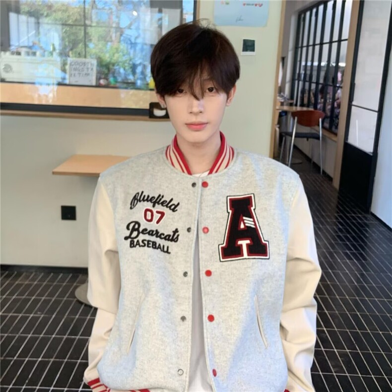 新款复古毛巾绣撞色棒球服外套男女2026秋冬美式潮牌宽松情侣夹克,男装夹克,星座506A