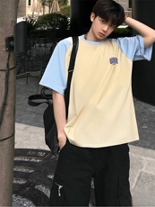 抖音得物高品质二开240克宽松纯棉美式潮牌插肩袖拼接短袖T恤，男装T恤，电商A486