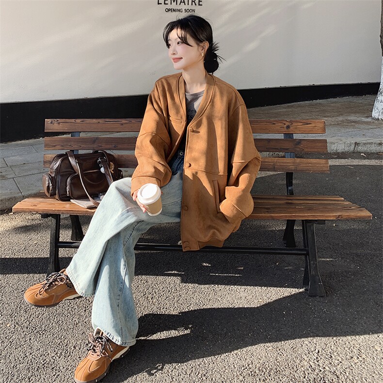 新品2025春装麂皮绒棒球服宽松外套2C167-889-P155-K228,女装短外套,2C167