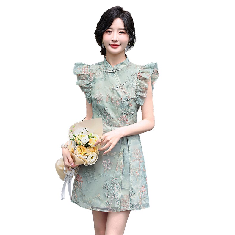 甜酷新中式女2025年夏季新款气质千金国风短裤温婉裙子,女装连衣裙,歌伊格美
