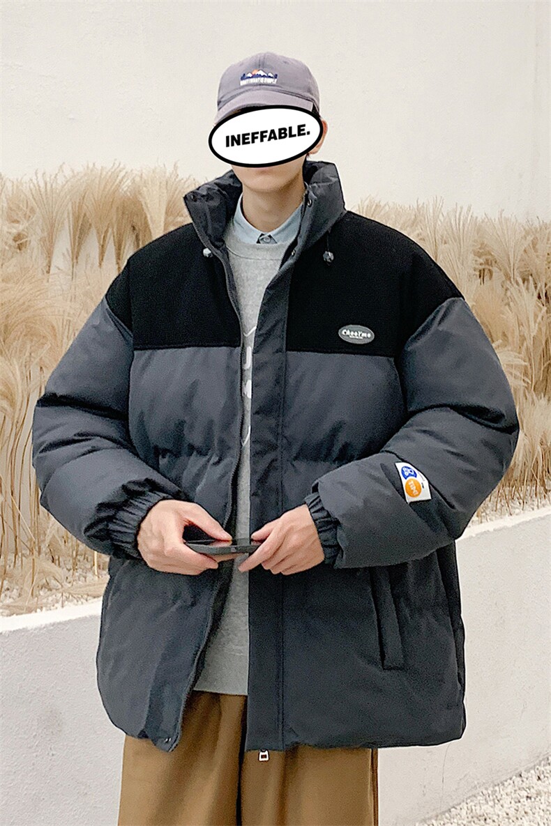 新款男百搭冬季立领拼色加厚港风棉衣M063B-P90控148,男装棉衣,星座717