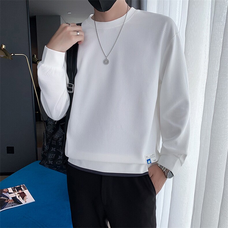 社会小伙风假两件卫衣男春季2025新款华夫格男装A313-1-K951-P45,男装卫衣,电商A313-1