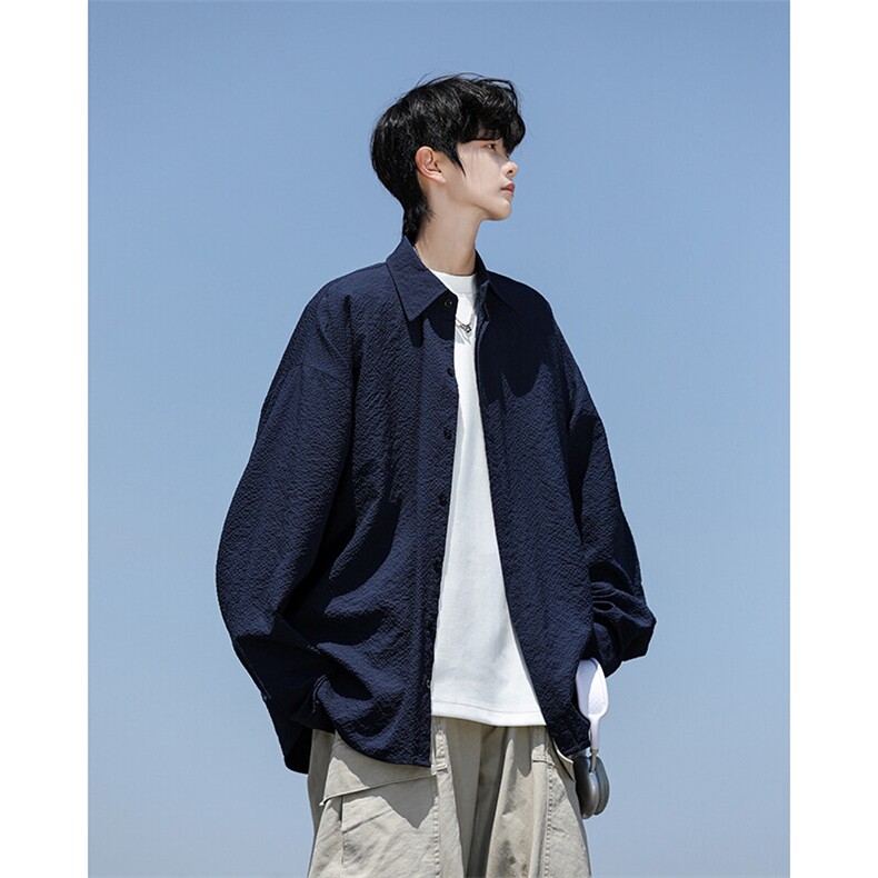 8XL-M泡泡纱盐缩肌理长袖衬衫男夏季冰丝外套防晒衬衣CS29007P40，男装防晒衣，电商B312