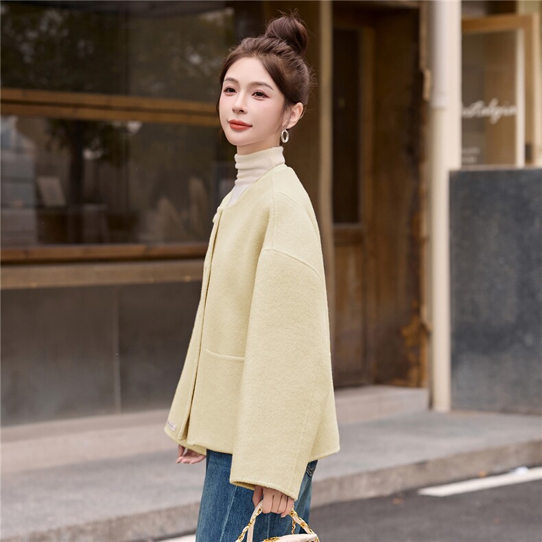 双面绒大衣短款女，女装毛呢外套，朵莱米