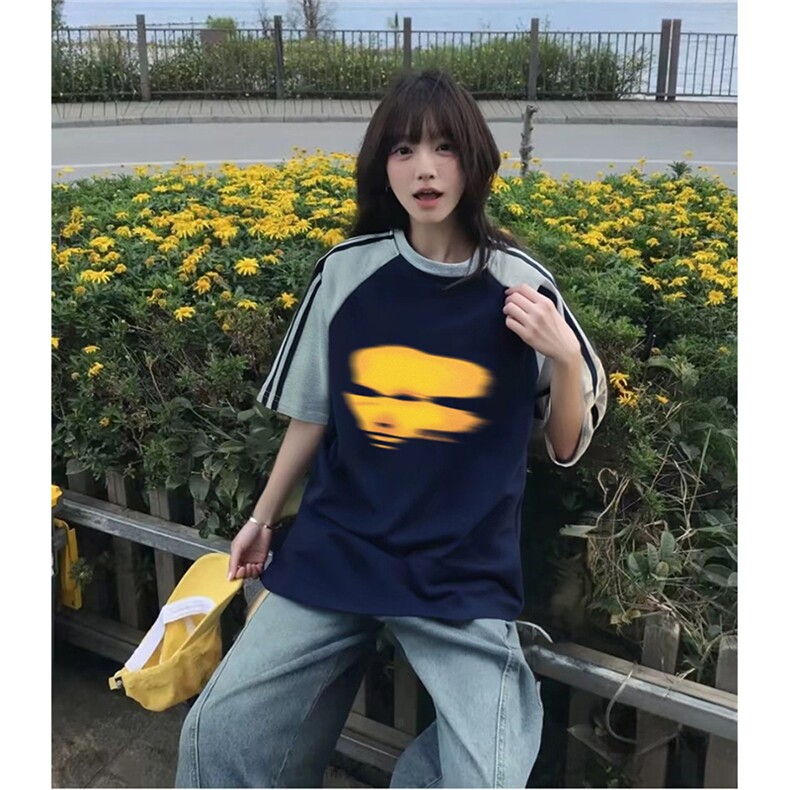 抖音得物品质二开240克宽松纯棉美式潮牌插肩三杠织带短袖T恤,男装T恤,电商A486