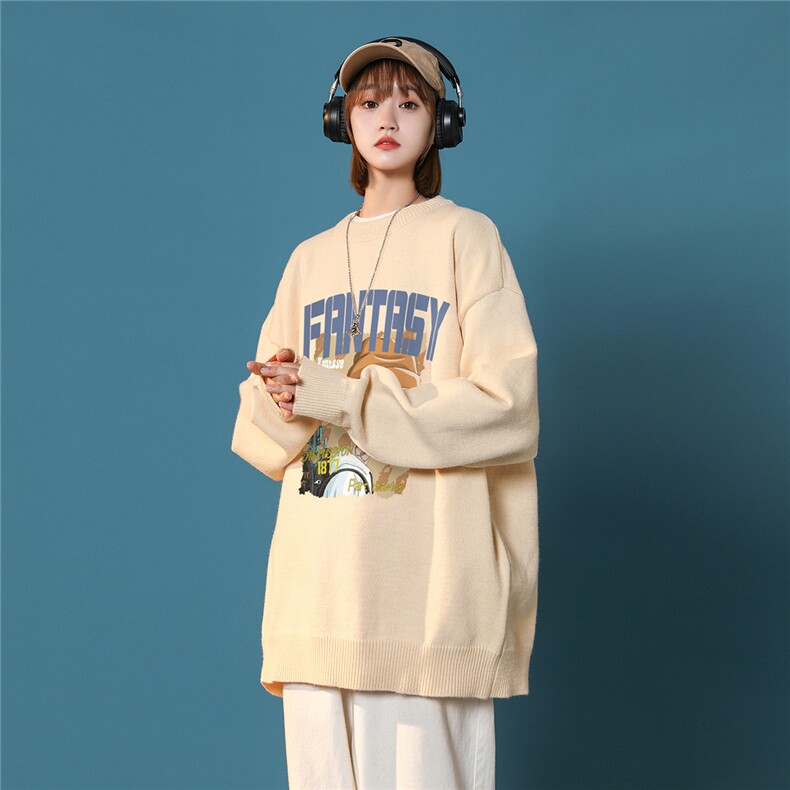 中性风22秋/冬新款潮流趣味油画风印花保暖圆领毛衣M1033P50控68,男装针织衫/毛衣,A247A