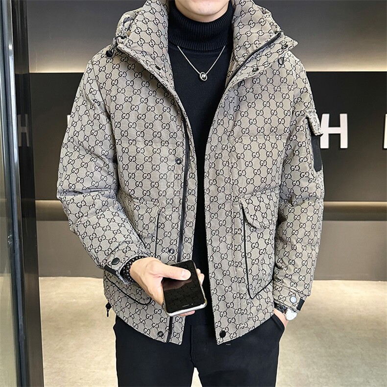 字母暗花贴标PU皮羽绒服外套男上衣 控劵后288 A329-YR9863-P205图片
