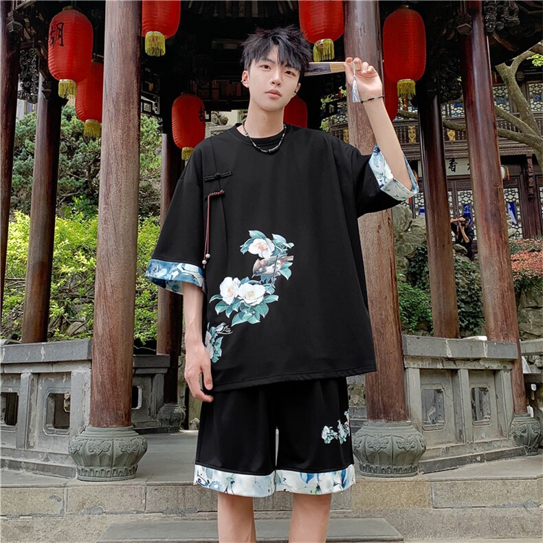 新中式风两件套夏季新中式禅意短袖t恤男套装A436-D221-P52,男装休闲套装,电商A436