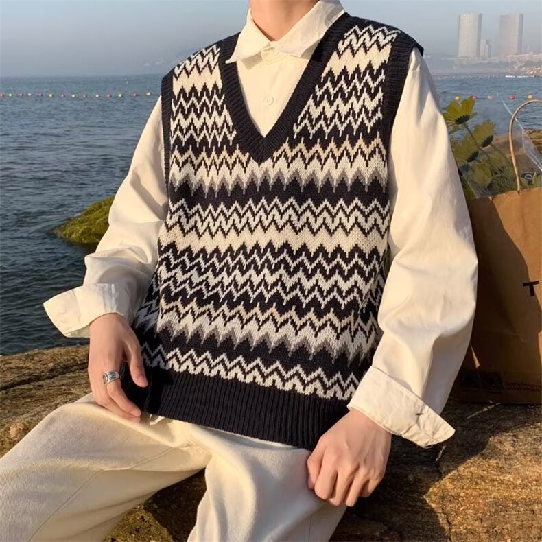 原宿风复古针织马甲男秋季潮牌宽松V领背心坎肩BM12-P35,男装背心/马甲,星座1109-3