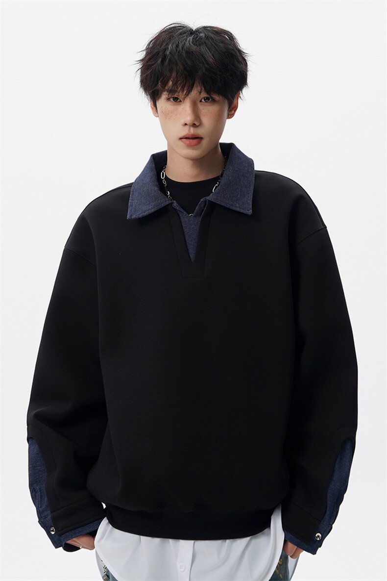 8XL-M美式拼接新款翻领高级感衬衫领运动上衣长袖卫衣男WY26P68,男装衬衫,电商D206-1
