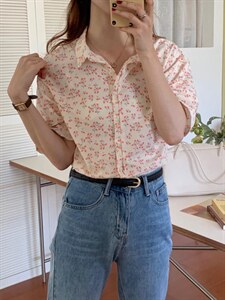 夏季新品 / 韩版碎花短袖衬衫,女装衬衫,Hello Tina