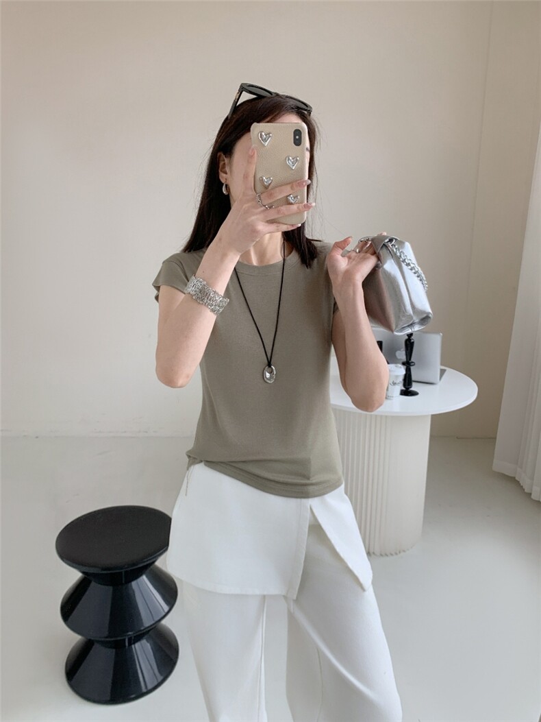 夏季新款简约百搭短袖T恤女休闲上衣,女装T恤,大洋妞羊绒二店
