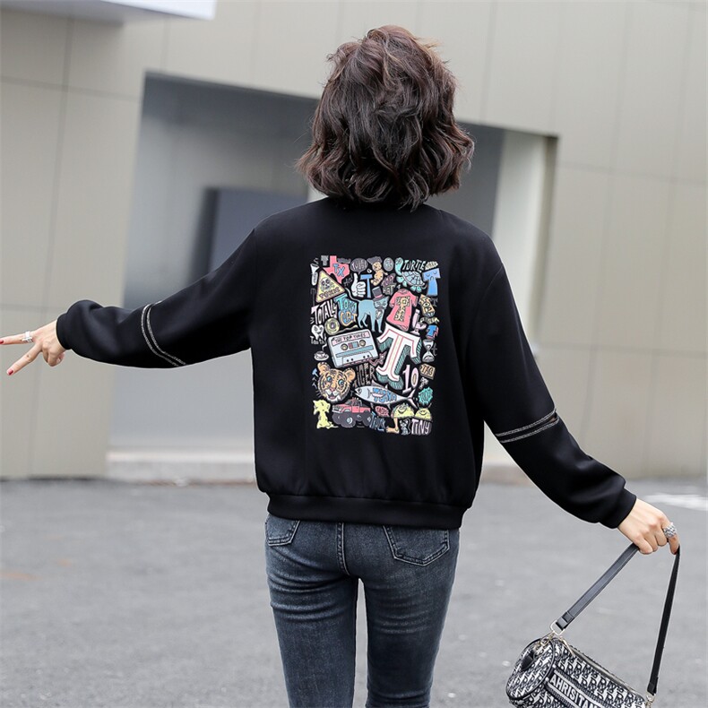 太空棉棒球服外套女2022春秋新款韩版宽松印花上衣洋气百搭短外套图片