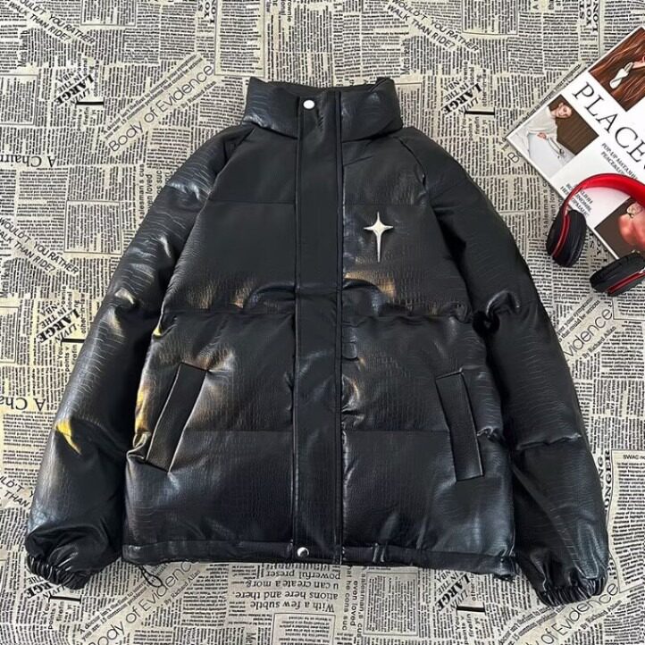 pu皮棉服男2025冬季新款立领面包服潮牌加厚棉衣棉袄夹克外套,男装夹克,星座1013-1