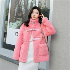 2021女装颗粒绒外套短款秋冬新款宽松百搭皮毛一体羊羔毛大衣潮，女装皮草，潮品会