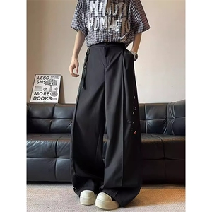 小众设计撞色纽扣拼接垂感休闲西裤潮牌美式阔腿弯刀裤DA030-P53图片