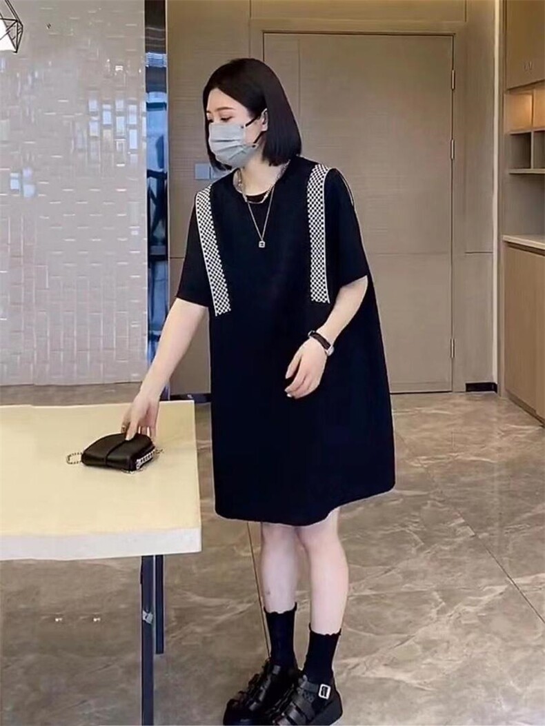 夏季新款欧洲站洋气拼格子连衣裙,女装连衣裙,L·H·X