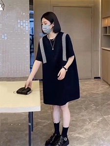 夏季新款欧洲站洋气拼格子连衣裙图片